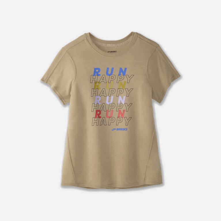 Camiseta De Corrida Manga Curta Brooks Distance Graphic Feminino Brasil - Cinzentas (13642DKOE)